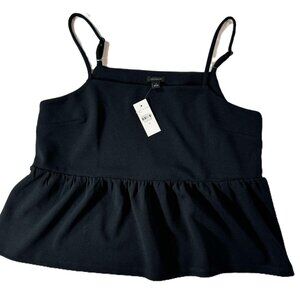 Ann Taylor Womens Top Black Peplum spaghetti Strap Square Neck Blouse